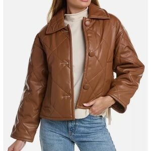 ELIE TAHARI Faux Leather Button Front Quilted Boxy Jacket